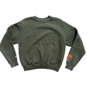 Heron Preston Crew Neck Sweatshirt Pullover Army Green Embroidered Size XS